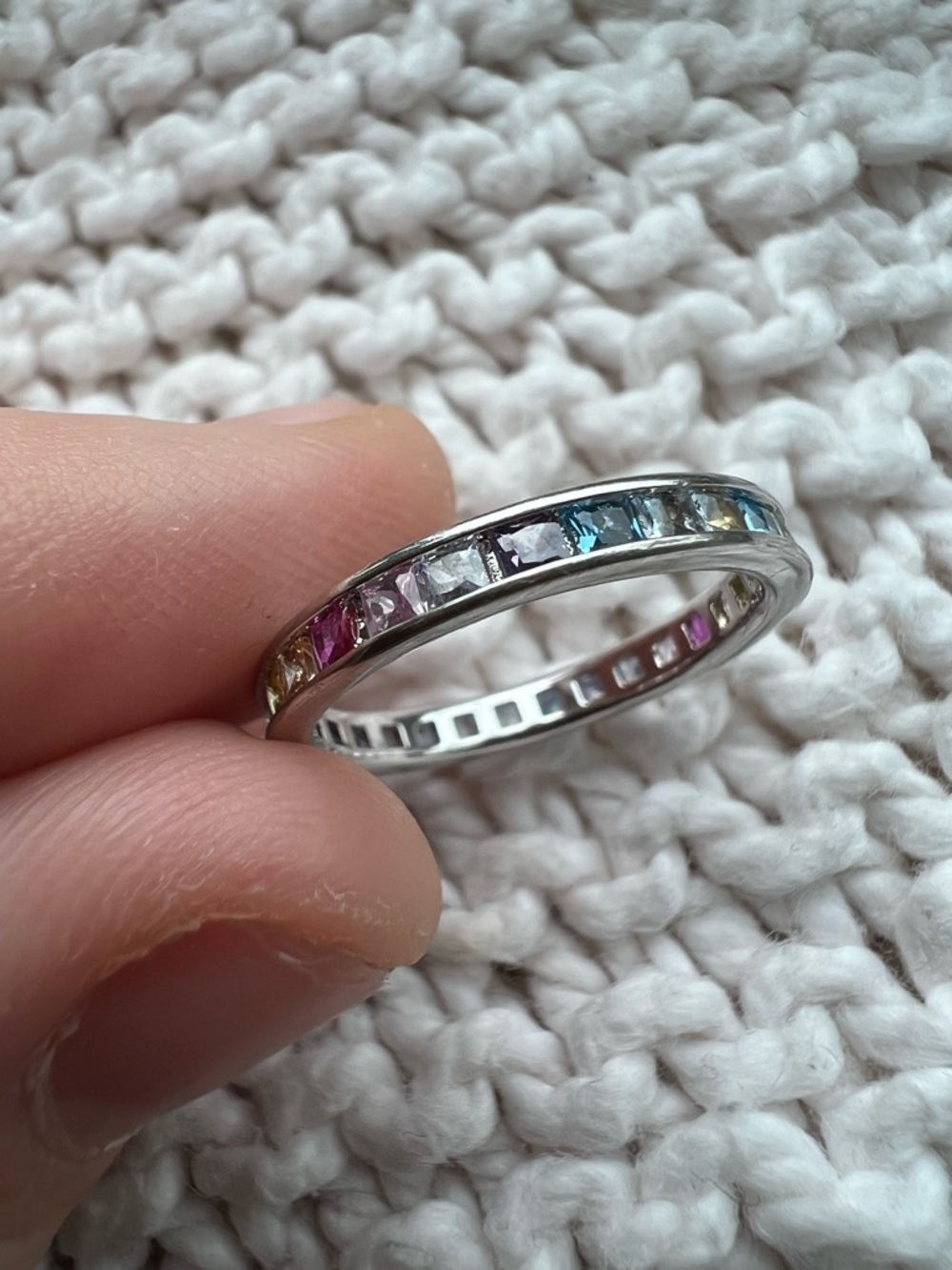 Multicolor Eternity Band - Rainbow CZ Accent rhodium plated - Bomb Party - SZ 7 - Picture 5 of 7